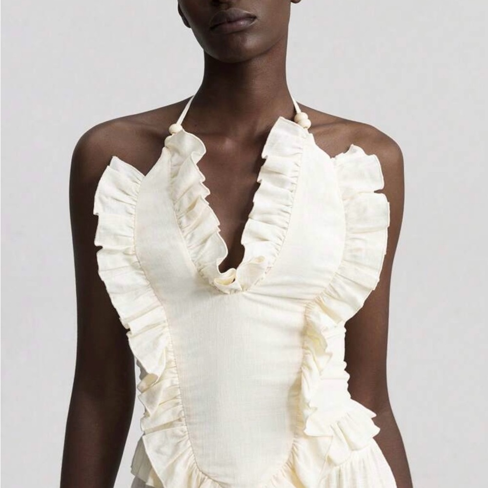 New Elegant Cream Ruffled Halter Top